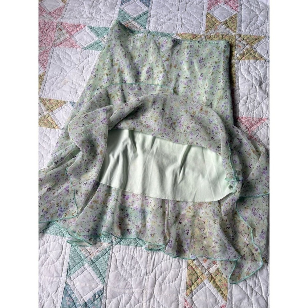Vintage Y2K Ditsy Floral Midi Skirt Medium High Low Stretchy Sheer Fairy Cottage - Picture 6 of 9